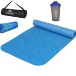 VIFITKIT Combo of Denim Style Designer Yoga Mat and Carry Bag with Massage Foam Roller and Gym Shaker Water Bottle for Home and Gyms Workout for Men and Women (Blue)