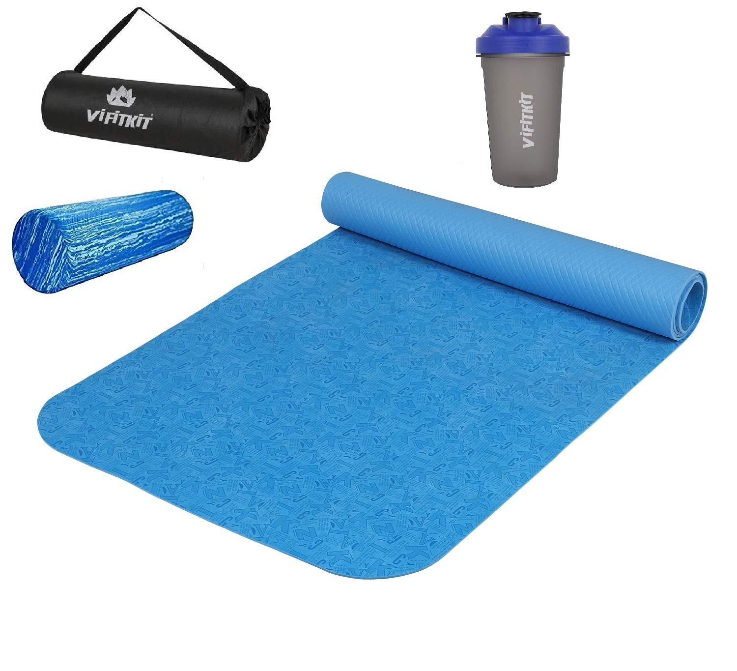 ASkyl 6-Piece Yoga Mat Set for Women and Men 1 Yoga Mat 6mm 1 Yoga Mat  Towel 2 Yoga Blocks Yoga Strap 1 Yoga Roller for Gym Exercises  Yogis(Purple) : : Sports